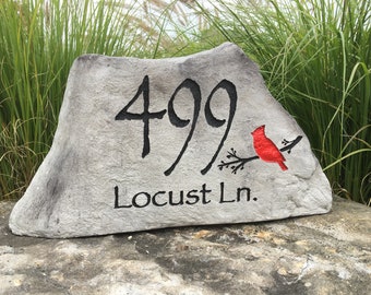 Personalized Address Stone Marker, Custom Carved House Number Sign