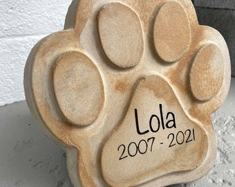 Carved Pet Memorial Stone, Paw Print Grave Marker