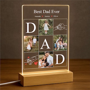 Unique Photo Night Light for Dad, Personalized Acrylic Lamp with Names, Gift for Husband, Papa, Grandpa, Father’s Day, Birthday Home Decor.