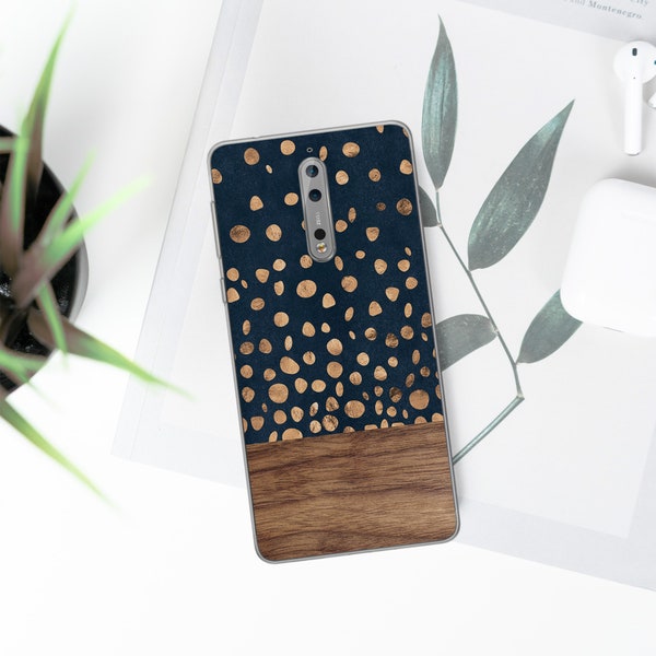 Holz Nokia Hülle 7.2 7.1 Plus Hülle Gold Dots Cover für Sony Xperia XZ Premium Xperia 10 Z5 Compact Shell Case Polka Dots Phone Case LD0104