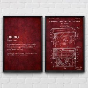 Set di 2 stampe artistiche da parete per pianoforte, decorazione musicale, regalo perfetto per musicisti, brevetto, definizione F021