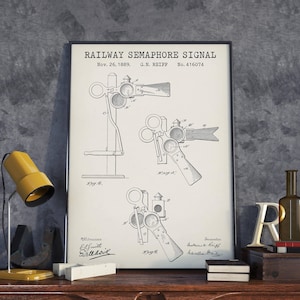 Vintage Railway Semaphore Signal Patent Print, Railroad Train Decor, Locomotive Wall Art, Unique Gift Idea