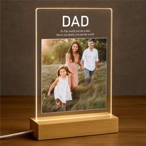 Father’s Day Personalized Acrylic Lamp with Photo & Names, Gift for Dad, Husband, Custom Night Light for Men, Birthday, Anniversary.