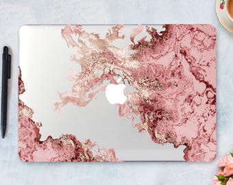 Pink Marble Macbook Case: Gold Accent Plastic Cover