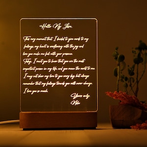 Luz de noche con letra manuscrita personalizada para el primer aniversario, regalo romántico para esposa, regalo de San Valentín para parejas