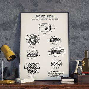 Hockey Puck Patent Print, NHL Gifts for Players, Sports Wall Art, Dorm Decor, Blueprint Art