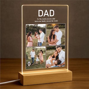 Custom LED Lamp with Names and Photo, Personalized Gift for Dad, Grandpa, Husband on Father’s Day, Birthday, Memory Keepsake Night Light.
