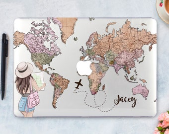 World Map Macbook 16 Case Macbook Air 13 Cover Girl With Map Mac Pro 13 Case Macbook Pro 15 Case Travel Macbook 12 Case Mac Air 11 LD0324