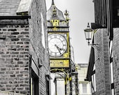 Chester Eastgate Clock in Gold and Monochrome. Instant Digital Download Photograph in Two Sizes. Instant Digital Download