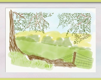 Yorkshire Countryside. A Sketch by Claire. 7x5 A4 or A5