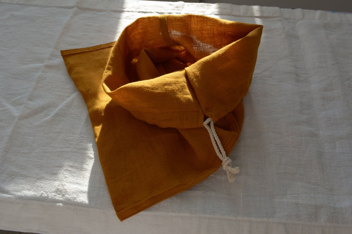 Mustard yellow linen bag / produce bag / drawstring bag Etsy