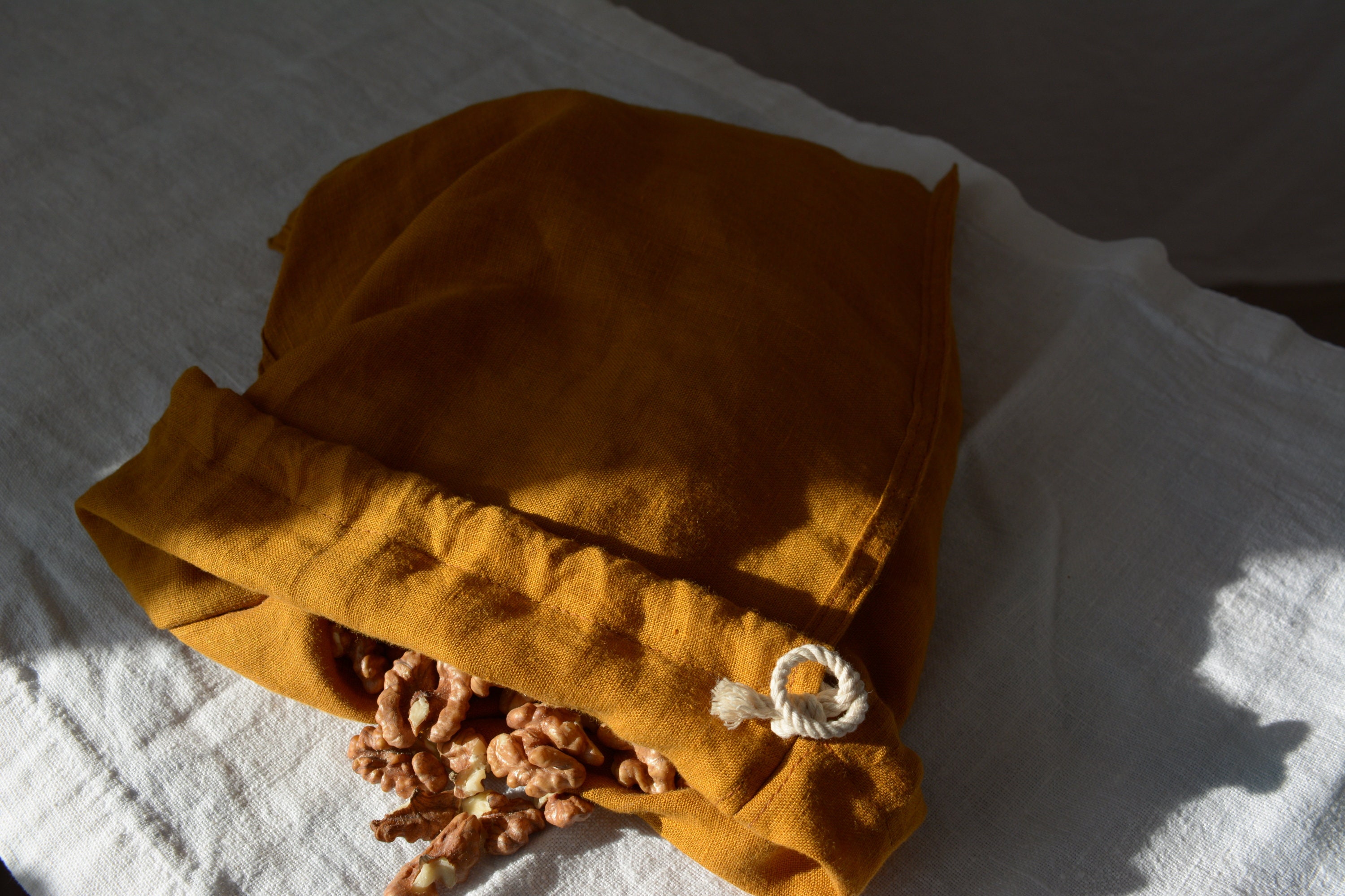 Mustard yellow linen bag / produce bag / drawstring bag Etsy