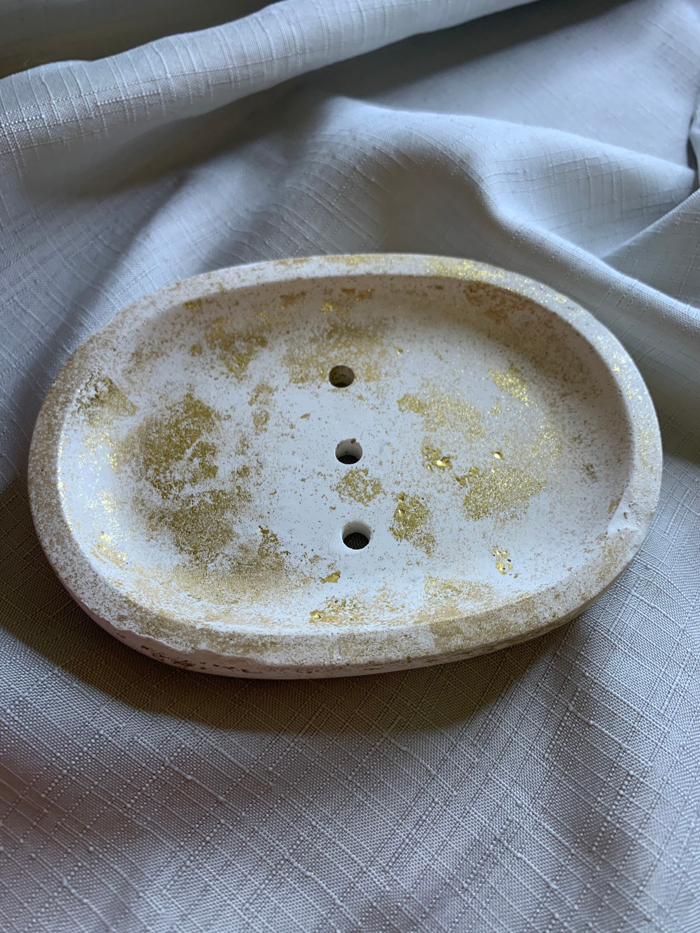 White and gold Jesmonite soap dish Etsy