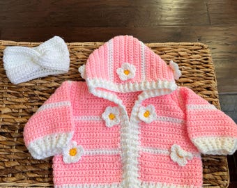 Baby girl cardigan with headband 0-9 months