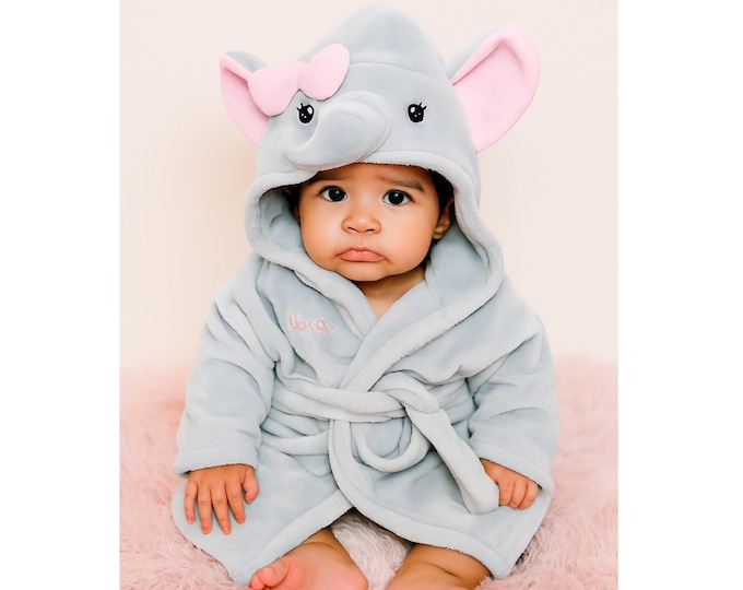Plush Animal Hooded Baby Bathrobe Set: Soft Fleece Robe & Brush