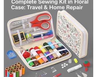Floral Sewing Kit for Travel & Home  Complete Repair Set with Threads, Scissors and Case