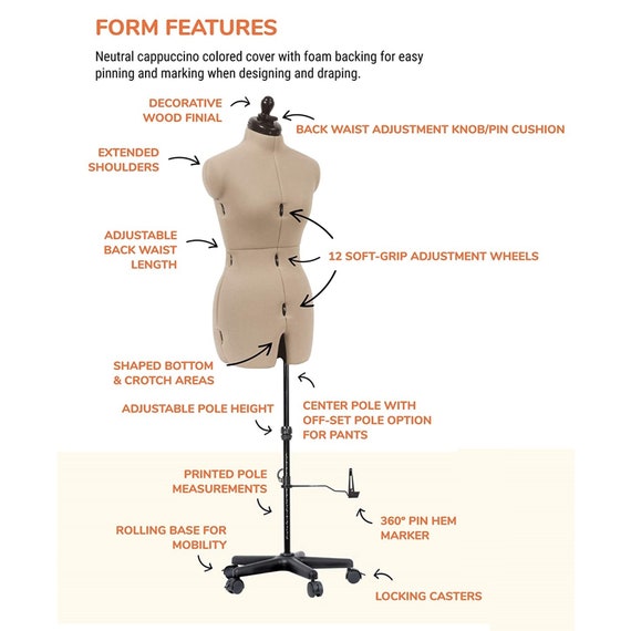 Adjustable Dress Form, Small, Ivory Personalize Option Monogram