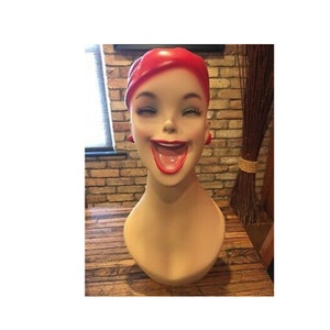 Female Mannequin Laughing Display Fiberglass Head - Personalized Mannequin Head Option Monogram