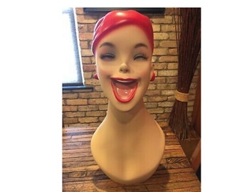 Laughing Female Mannequin Head: Fiberglass Display, Personalized Monogram Option