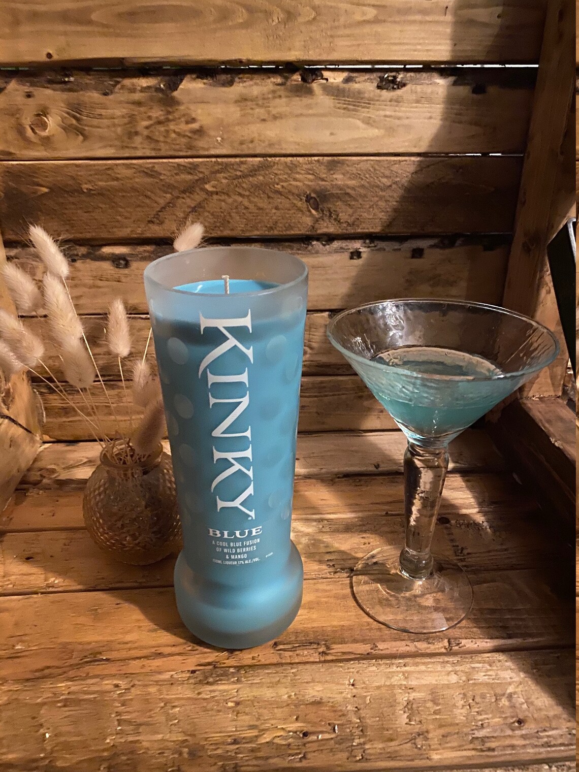 Kinky Blue liquor bottle handmade soy candle bachelorette Etsy