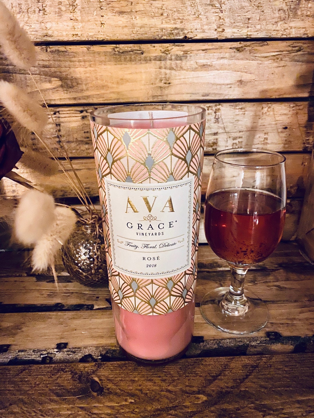 Ava Grace Rose Wine Candle Bachelorette Party Decor Pink Theme Etsy