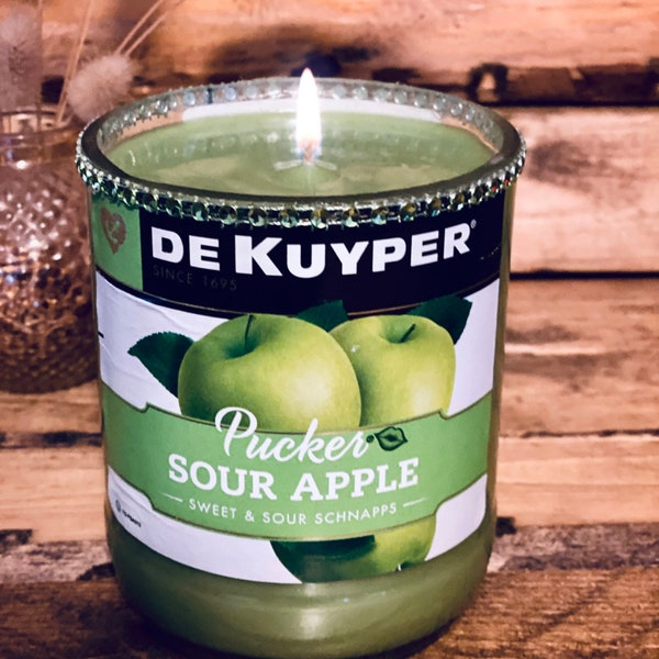DeKuyper Pucker Sour Apple Schnapps Candle Bling Candle She-Shed decor Apple Martini lovers gift Be My Maid of Honor bridesmaid Home bar
