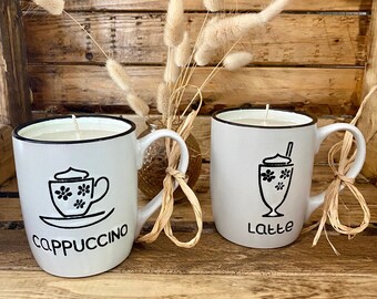 Set of 2 Coffee Mug Candles Cappuccino Latte Coffee Lovers Gift Coffee Hostess Gift Shower decor Home Decor Farm House Candles Housewarming