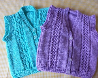 handmade Knitted Girls Waistcoat ,Sleeveless Cardigan ,Age 2 - 3 years