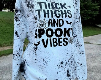 Thick Thighs Spooky Vibes, Sweatshirt, Black and White Sweatshirt, Thick Thighs, Halloween