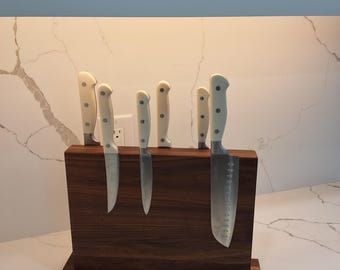 Walnut Magnetic Knife Block: Kitchen Organization, Knife Set Storage,double sided knife holder