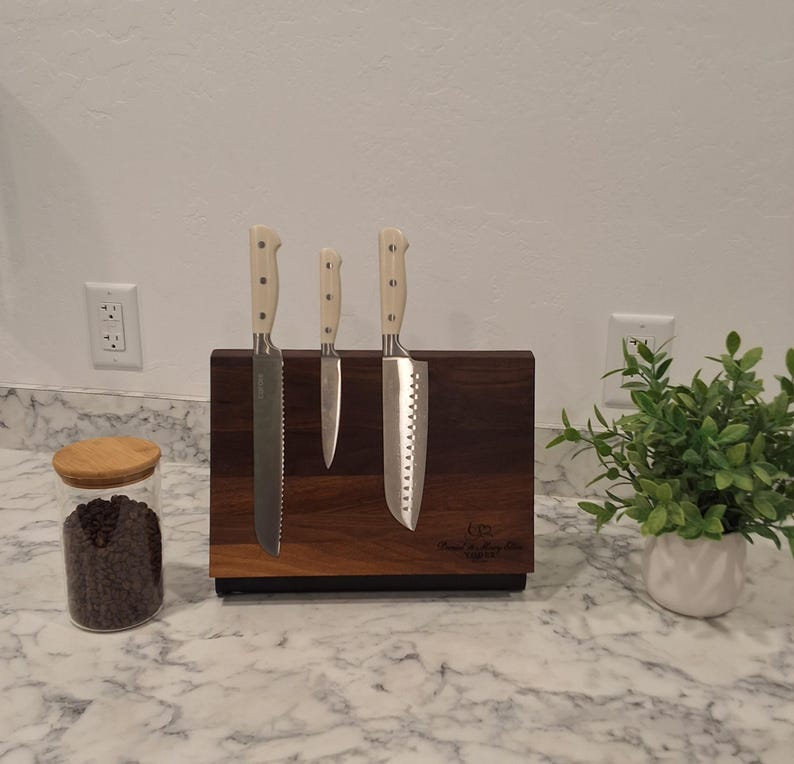 Walnut Magnetic Knife Block, Kitchen Organization, DutchValleyDesign image 1