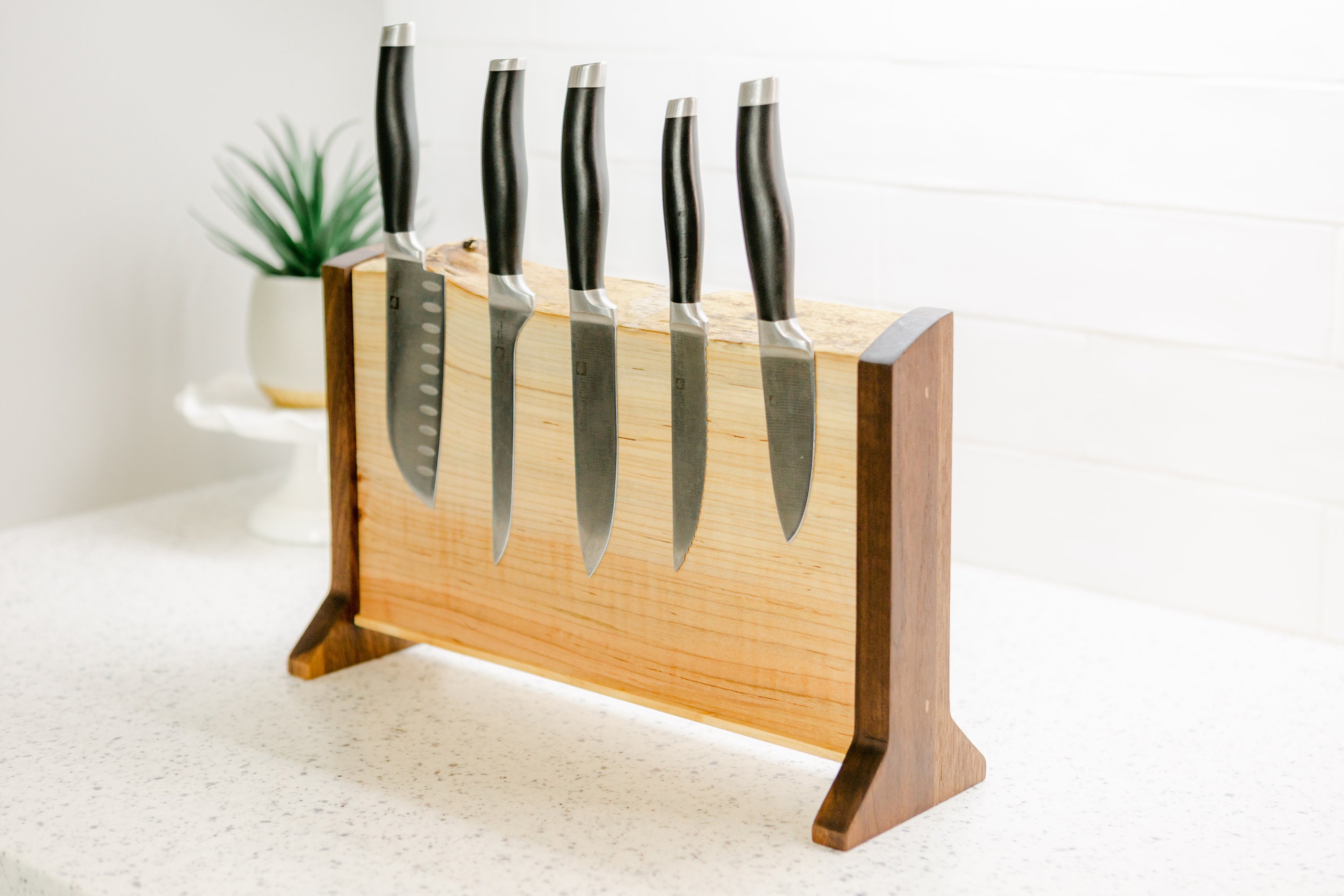 Black Walnut Wood Knife Holder For Kitchen Knives Storage - Temu