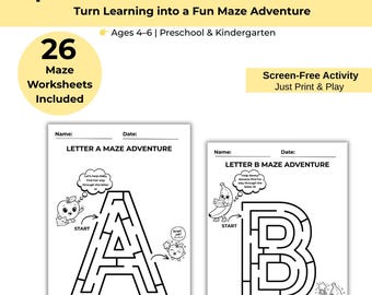 Alphabet Maze Worksheets A–Z | Fun Learning Game Printable | Preschool Activity | Letter Recognition & Problem Solving | Ages 4–6 PDF