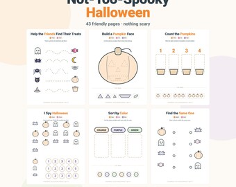 Halloween Worksheets for Toddlers & Preschool | 43 Page Not-Too-Spooky Activity Pack | Tracing Cut Paste Counting | Ages 2-5 Printable PDF