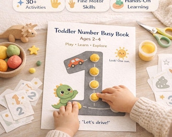 Zahlenbuch für Kleinkinder (2–4 Jahre) | Montessori Zählaktivität | Feinmotorik | Vorschule lernen zum Ausdrucken