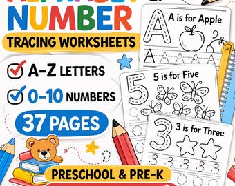 Alphabet & Numbers Tracing Worksheets (A–Z + 0–10) | Preschool Learning Printable | Ages 3–5 | Kindergarten Activity PDF