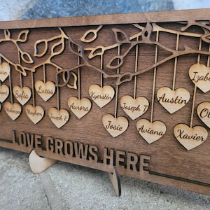 Personalized hanging hearts family names sign, family tree, Family Plaque, Mother&#39;s day gifts ideas, Fathers Day gifts, wooden signs