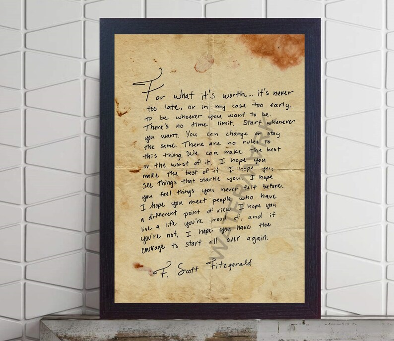 F Scott Fitzgerald Quote For What It's Worth Print Etsy