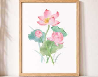 Lotus Flower Wall Art / Pink Lotus Print / Botanical Wall Decor / Zen Floral Art / Minimalist Wall Art / Nature Inspired Decor