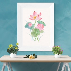 pretty lotus flower art print, lotus flower wall art, watercolor lotus wall art