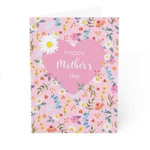 Cartão de feliz dia das mães com margarida rosa pintada à mão de 5"X7"