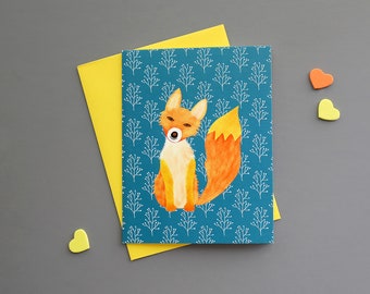 cute yellow fox blank card, yellow fox greeting card, fox greeting card, vibrant blank card, fox lover card, fox blank card, autumn fox card