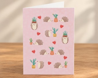Hedgehog Greeting Card / Cute Animal Card / Blank Birthday Card / Thinking of You Card / Hand Drawn Card / Cactus Card/5X7 Blank Animal Card