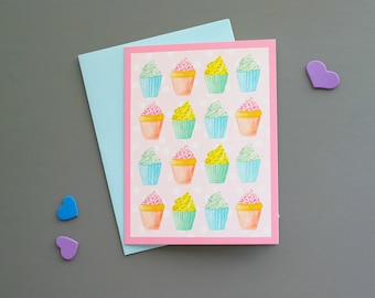 cupcake pattern blank card, cupcake any occasion card, cupcake birthday card