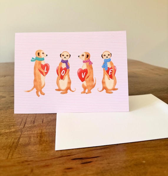 Meerkat Love Greeting Card/Cute Animal Card/ 5X7 Blank Card/ Anniversary card/Valentine’s Day Card/Hand-drawn Love Card