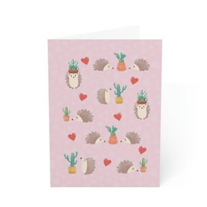 Tarjeta de 5" X 7" con erizo y cactus, tarjeta de erizo, tarjeta de cumpleaños con erizo, tarjeta de cumpleaños con cactus, tarjeta de San Valentín con erizo y cactus
