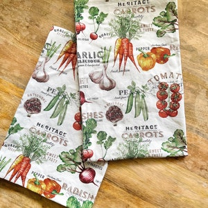 18&quot;X 28&quot; large handmade 100% Cotton canvas vintage style painted veggies and farm animal kitchen tea towel