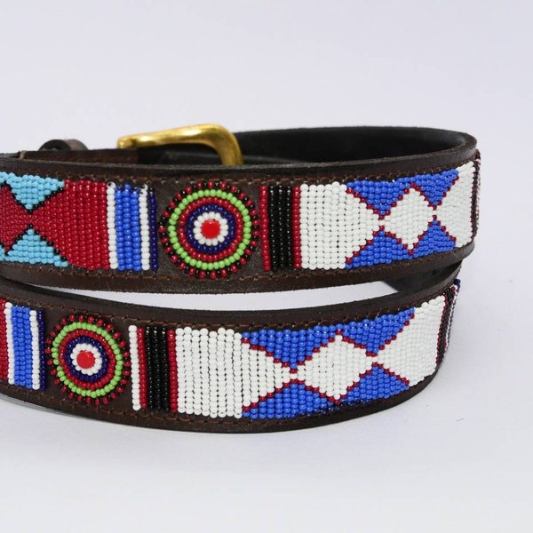 Leather beaded belt, Maasai Beaded leather Belt, Leather Belt