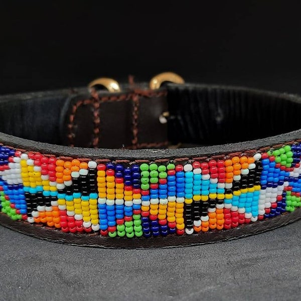 Handmade leather Bead Dog Collar| Collar| Dog| Africa| Masai collar| beaded dog collar| Dog collar Leather| Kenya Dog Collar |