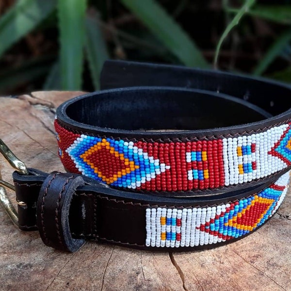Leather beaded belt, Maasai Belt, African  Belt, African handmade belt, customized leather belt